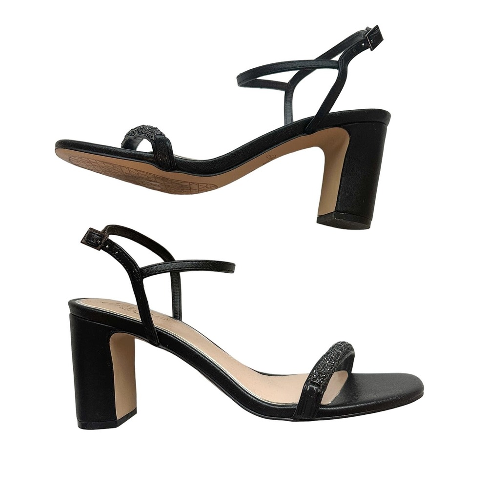 Badgley Mischka Jewel Charlee Embellished Block Heel Black Sandals Size 9.5